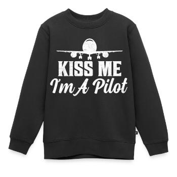 Kiss Me I'm A Pilot Aviation Airline - Kinder Premium Organic Sweatshirt - Schwarz - Vorne - AI Model Kid Female (0cm)