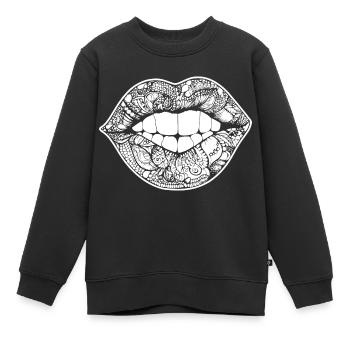 Lèvres, bouche, baisers lèvres - Sweat Premium enfant bio - noir - Devant - AI Model Kid Female (0cm)