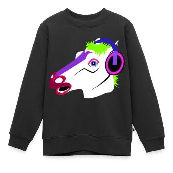 Funny horse head with headphones - Kids Premium Organic Sweatshirt - black - Front - AI Model Kid Female (0cm)