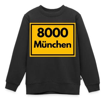 Place sign - then Retro urban Zip Code 8000 Munich - Kids Premium Organic Sweatshirt - black - Front - AI Model Kid Female (0cm)