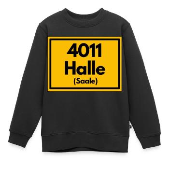 Place sign - then retro old zip code 4011 HALLE - Kids Premium Organic Sweatshirt - black - Front - AI Model Kid Female (0cm)