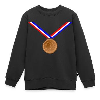 Médaille de bronze 3ème - Sweat Premium enfant bio - noir - Devant - AI Model Kid Female (0cm)