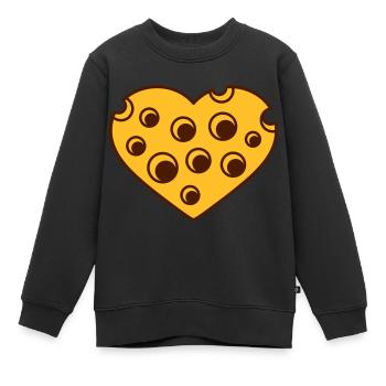 form loecher i love herz liebe kaese gauda comic c - Kinder Premium Organic Sweatshirt - Schwarz - Vorne - AI Model Kid Female (0cm)