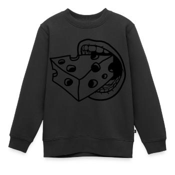 mund abbeissen fressen maul kaese loecher gauda co - Kinder Premium Organic Sweatshirt - Schwarz - Vorne - AI Model Kid Female (0cm)
