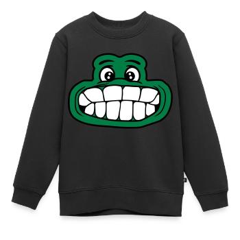 frosch kroete grosser mund gesicht augen kopf zaeh - Kinder Premium Organic Sweatshirt - Schwarz - Vorne - AI Model Kid Female (0cm)