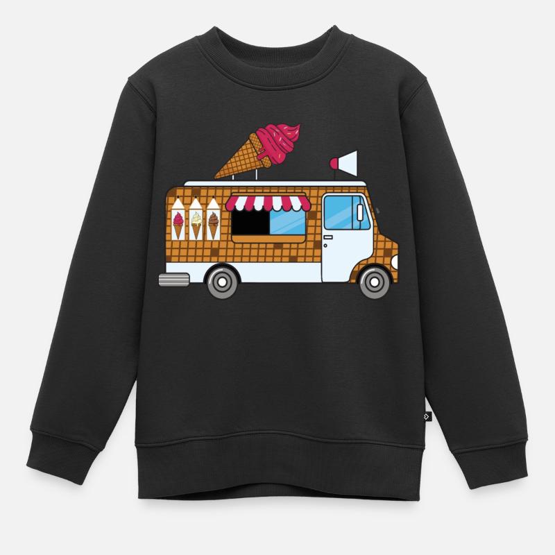 Chariot de glace, glacier, marchand de glace, glace, waffle - Sweat Premium enfant bio - noir