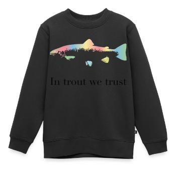 Dans la truite nous avons confiance - Sweat Premium enfant bio - noir - Devant - AI Model Kid Female (0cm)