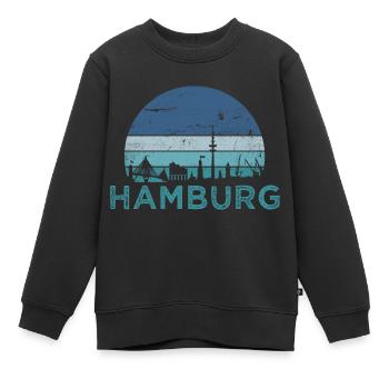 Hansestadt Hamburg Skyline Hamburger Hafen Retro - Kinder Premium Organic Sweatshirt - Schwarz - Vorne - AI Model Kid Female (0cm)