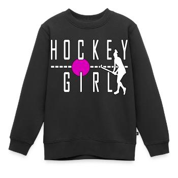 hockey girl hockey cool sport attaquant - Sweat Premium enfant bio - noir - Devant - AI Model Kid Female (0cm)