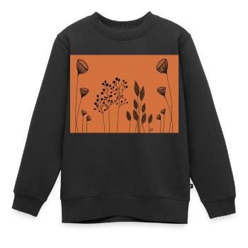 Fleurs fines dessinant orange noir - Sweat Premium enfant bio - noir - Devant - AI Model Kid Female (0cm)