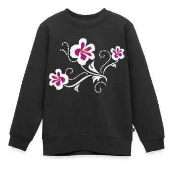Stylized pelargonium flowers - Kids Premium Organic Sweatshirt - black - Front - AI Model Kid Female (0cm)