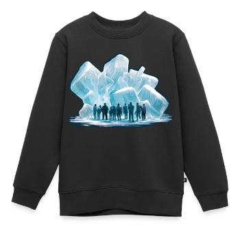MENSCHEN, DIE IN RIESIGEN EISBROCKEN ERSTARRT SIND - Kinder Premium Organic Sweatshirt - Schwarz - Vorne - AI Model Kid Female (0cm)