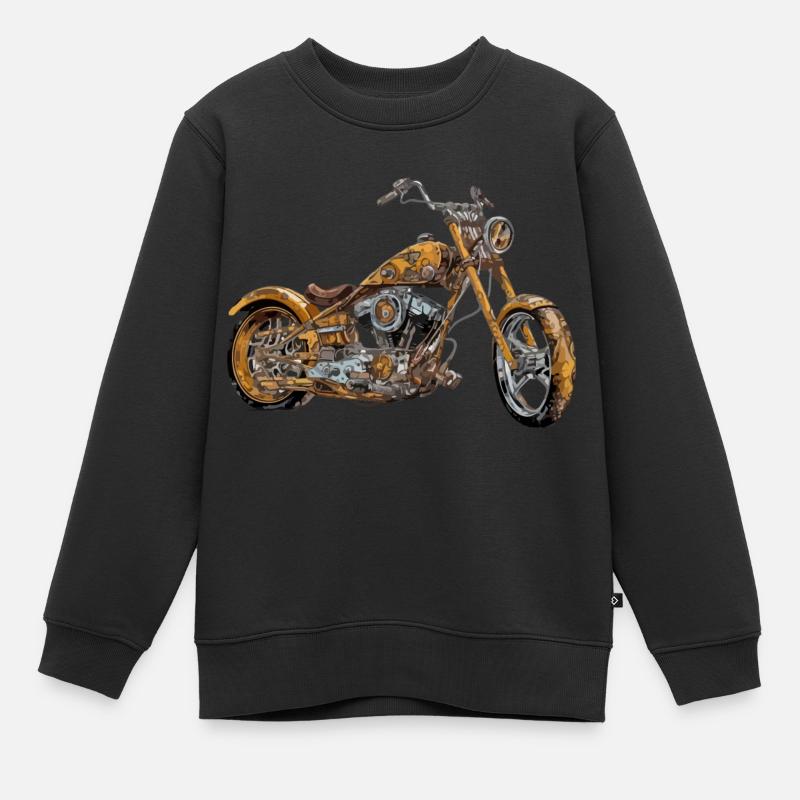 Moto chopper orange n°2 - Sweat Premium enfant bio - noir