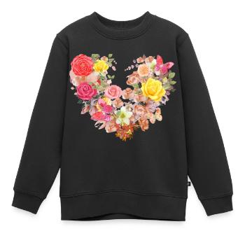 Ffleurs,Coeur,Cœur de fleur,Fleurs,Fleurs,Rouge - Sweat Premium enfant bio - noir - Devant - AI Model Kid Female (0cm)
