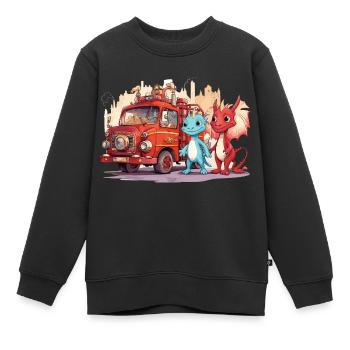 Dinosaur Fire Brigade Adventure - Dragon - Kids Premium Organic Sweatshirt - black - Front - AI Model Kid Female (0cm)