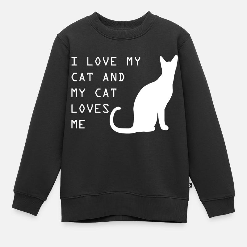 J’aime mon chat et mon chat m’aime, amoureux des chats, chat - Sweat Premium enfant bio - noir
