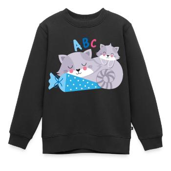 Chaton avec cône d’école inscription à l’école - Sweat Premium enfant bio - noir - Devant - AI Model Kid Female (0cm)