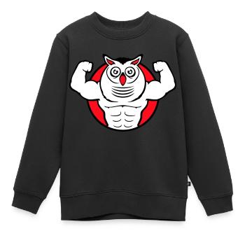 Eule Bodybuilder Muskeln Bizeps Posen Gym Rat Cool - Kinder Premium Organic Sweatshirt - Schwarz - Vorne - AI Model Kid Female (0cm)