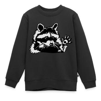 Waschbär Toni winkt niedlich - Kinder Premium Organic Sweatshirt - Schwarz - Vorne - AI Model Kid Female (0cm)