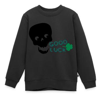 Viel Glück Kleeblatt txt & Schädel - Kinder Premium Organic Sweatshirt - Schwarz - Vorne - AI Model Kid Female (0cm)