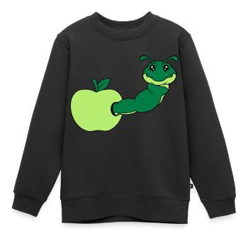 apfel essen loch lecker hunger schnecke kriechen r - Kinder Premium Organic Sweatshirt - Schwarz - Vorne - AI Model Kid Female (0cm)