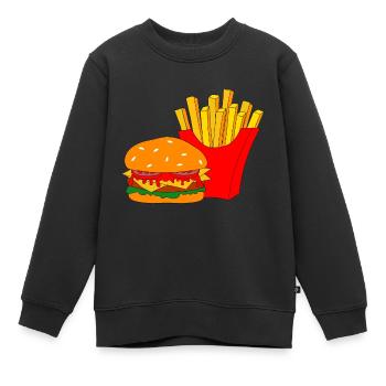 Burger avec frites - Sweat Premium enfant bio - noir - Devant - AI Model Kid Female (0cm)