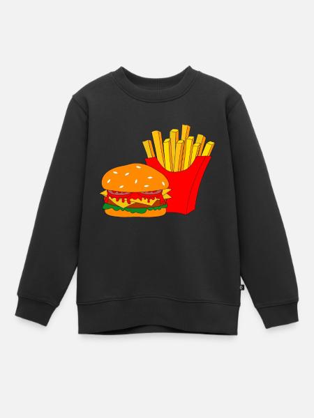 Burger mit Pommes - Kinder Premium Organic Sweatshirt - Schwarz