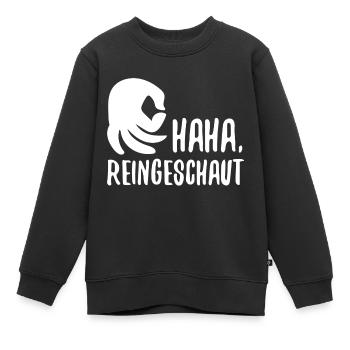 HAHA Reingeschaut Finger Loch Spiel - Kinder Premium Organic Sweatshirt - Schwarz - Vorne - AI Model Kid Female (0cm)