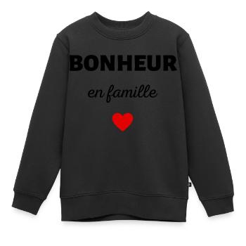 bonheur en famille - Sweat Premium enfant bio - noir - Devant - AI Model Kid Female (0cm)