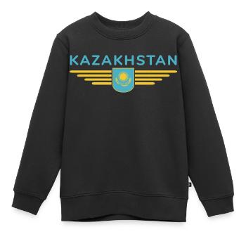 Kazakhstan Design – Steppe et tradition - Sweat Premium enfant bio - noir - Devant - AI Model Kid Female (0cm)