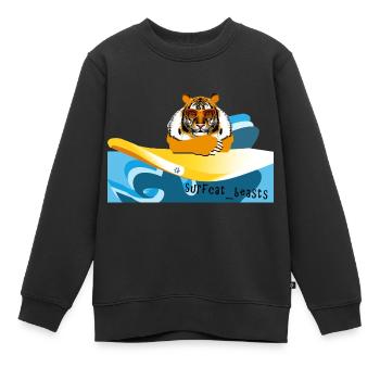 Tiger auf einem Surfbrett - Kinder Premium Organic Sweatshirt - Schwarz - Vorne - AI Model Kid Female (0cm)