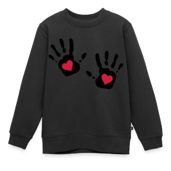 découpe coeur main d'impression - Sweat Premium enfant bio - noir - Devant - AI Model Kid Female (0cm)