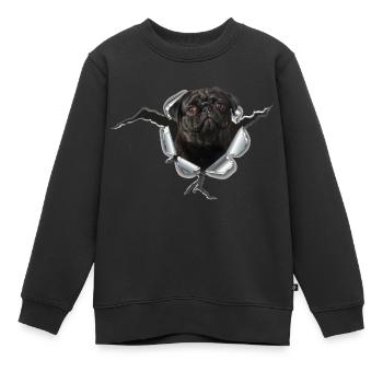 Mops Schwarz im Metall Loch - Kinder Premium Organic Sweatshirt - Schwarz - Vorne - AI Model Kid Female (0cm)