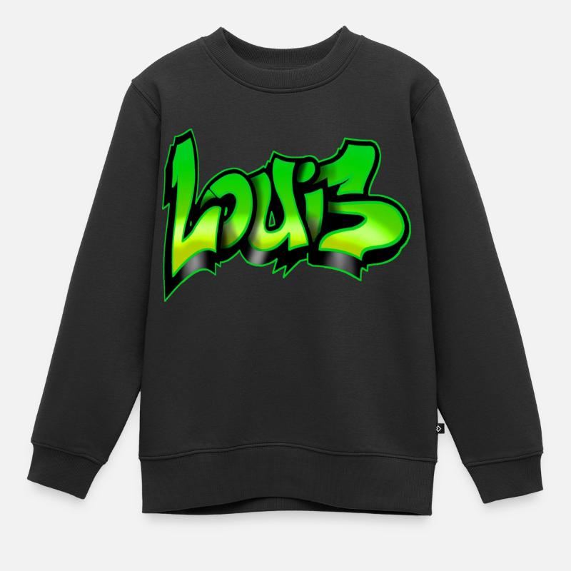graffiti name prenom LOUIS VERT GREEN - Kinder Premium Organic Sweatshirt - Schwarz