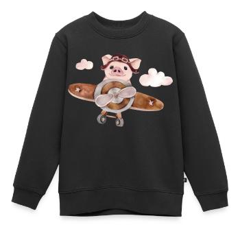 Schweinchen am Fliegen - Kinder Premium Organic Sweatshirt - Schwarz - Vorne - AI Model Kid Female (0cm)