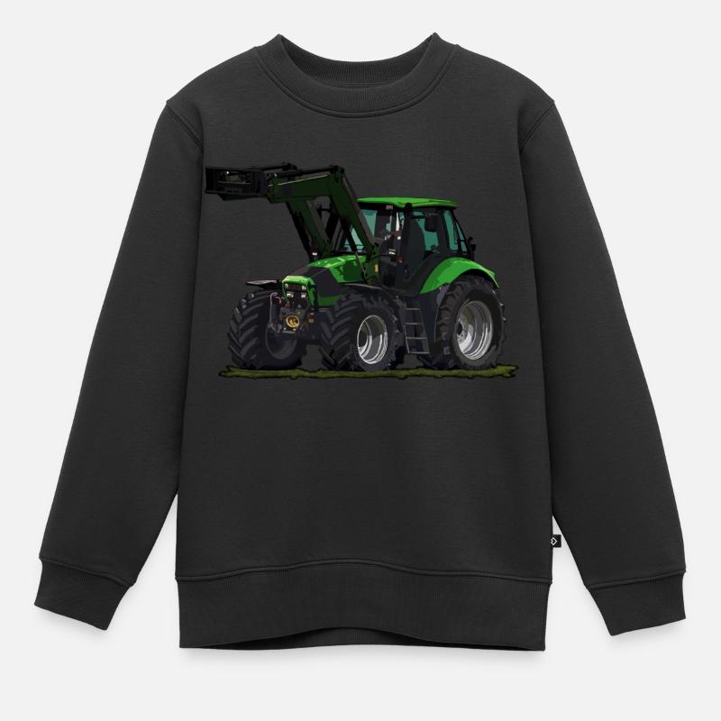 Hellgrüner Traktor mit Frontlader - Kinder Premium Organic Sweatshirt - Schwarz
