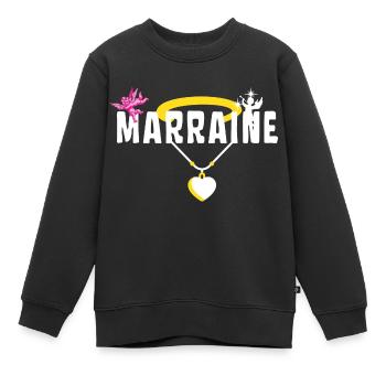 Marraine Baptême Chérubin - Collier avec Cœur - Sweat Premium enfant bio - noir - Devant - AI Model Kid Female (0cm)