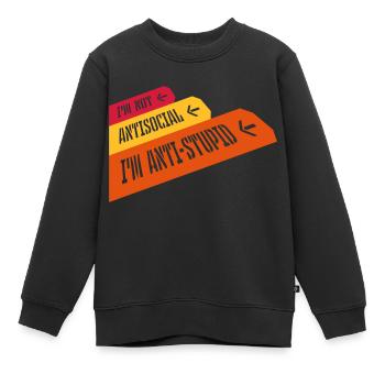 not antisocial anti stupid - Kids Premium Organic Sweatshirt - black - Front - AI Model Kid Female (0cm)