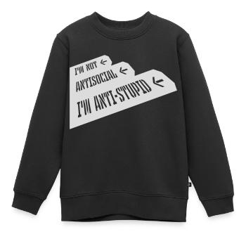 not antisocial anti stupid - Kids Premium Organic Sweatshirt - black - Front - AI Model Kid Female (0cm)