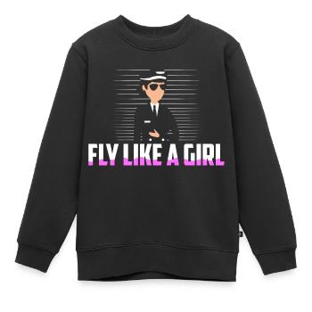 Fly Like A Girl Airline Pilot Aviation - Kinder Premium Organic Sweatshirt - Schwarz - Vorne - AI Model Kid Female (0cm)