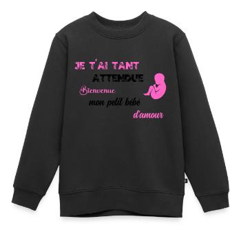 Je t ai tant attendu PNK BLK - Sweat Premium enfant bio - noir - Devant - AI Model Kid Female (0cm)