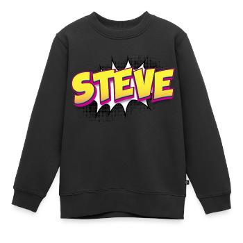 Steve Benutzerdefinierter Name Comic Book Stil Pop Art, Steve - Kinder Premium Organic Sweatshirt - Schwarz - Vorne - AI Model Kid Female (0cm)
