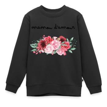 Mamou d’amour fleurs- idée cadeau mamie - Sweat Premium enfant bio - noir - Devant - AI Model Kid Female (0cm)