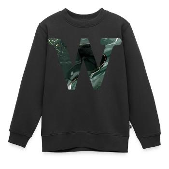 Lettre w marbré vert - Sweat Premium enfant bio - noir - Devant - AI Model Kid Female (0cm)