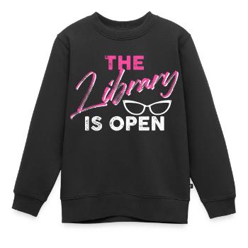 The library is open - Kids Premium Organic Sweatshirt - black - Front - AI Model Kid Female (0cm)