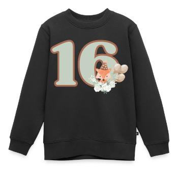 16e anniversaire renard fleurs - Sweat Premium enfant bio - noir - Devant - AI Model Kid Female (0cm)