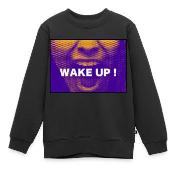 Message - Wake Up - Sweat Premium enfant bio - noir - Devant - AI Model Kid Female (0cm)