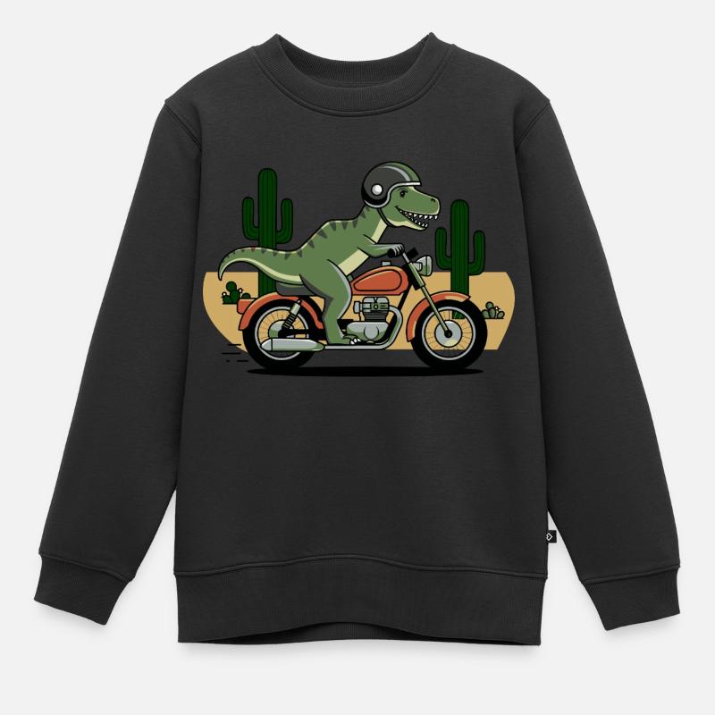 T-Rex auf einem Motorrad - Kinder Premium Organic Sweatshirt - Schwarz
