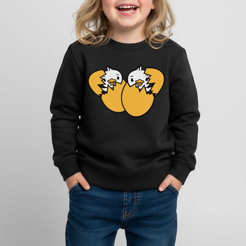 2 Birds Two Chicks Egg Hatch Born Eggshell Kids Premium Organic Sweatshirt