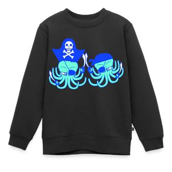 Zwei Oktopus Pirat Segel Crew Kapitän 2 Freibeuter - Kinder Premium Organic Sweatshirt - Schwarz - Vorne - AI Model Kid Female (0cm)